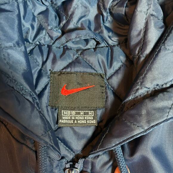 Vintage 90s NIKE Women's Size Medium Full Zip Puffer Jacket Navy Blue Spell Out - Picture 5 of 9